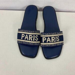 Nicole Miller New York  Paris Navy Blue Slides Women's Size 9